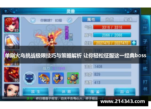 单刷火鸟挑战极限技巧与策略解析 让你轻松征服这一经典boss